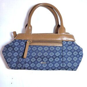 Nine West Blue & Tan Faux Leather Mini Satchel Bag